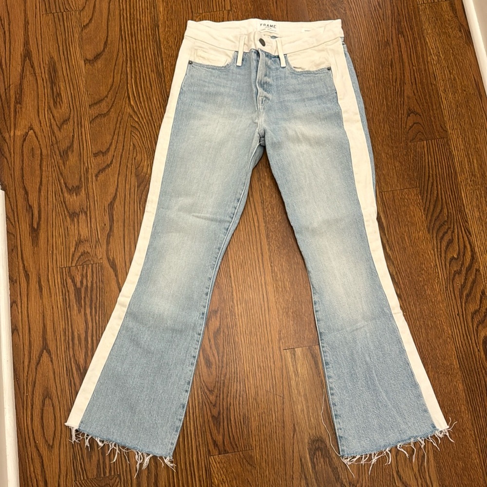 Frame blue and white cropped jeans
